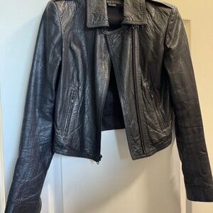 Theory Black Leather Zip-Front Women's Jacket
